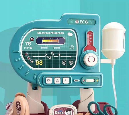 ZESTAW LEKARZA DLA DZIECI ZESTAW DOKTOR WÓZEK EKG DŹWIĘK ŚWIATŁO TERMOMETR