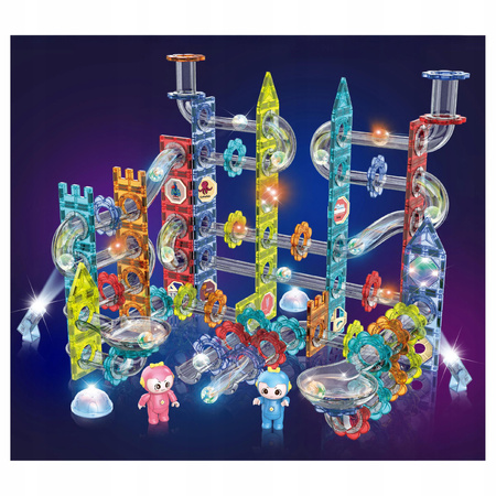 ŚWIECĄCY TOR MAGNETYCZNY KLOCKI EDUKACYJNE DLA DZIECI + 2 FIGURKI 228 EL