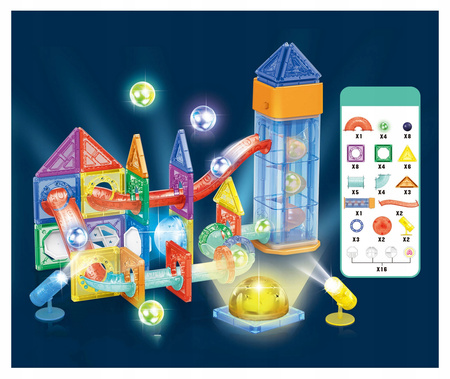 ŚWIECĄCY TOR MAGNETYCZNY LED Z WINDĄ KLOCKI KONSTRUKCYJNE DLA DZIECI 69 EL