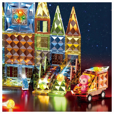 ŚWIECĄCE KLOCKI MAGNETYCZNE DLA DZIECI POJAZDY FIGURKI ZESTAW LED 147 EL