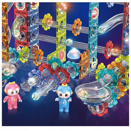 ŚWIECĄCY TOR MAGNETYCZNY KLOCKI EDUKACYJNE DLA DZIECI + 2 FIGURKI 228 EL