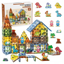 MAGNETYCZNE KLOCKI KONSTRYKCYJNE DINOZAURY ZESTAW DOLINA DINOZAURÓW 116 EL