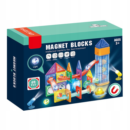 ŚWIECĄCY TOR MAGNETYCZNY LED Z WINDĄ KLOCKI KONSTRUKCYJNE DLA DZIECI 69 EL
