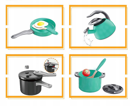 NACZYNIA GARNKI DLA DZIECI WARZYWA PATELNIA CZAJNIK ŁYŻKI DUŻY ZESTAW 32 EL