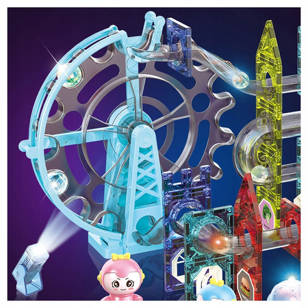 ŚWIECĄCY TOR KULKOWY KARUZELA KLOCKI MAGNETYCZNE DŹWIĘK DUŻY ZESTAW 120 EL