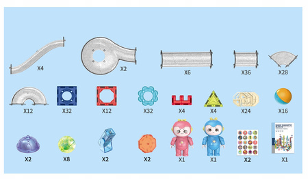 ŚWIECĄCY TOR MAGNETYCZNY KLOCKI EDUKACYJNE DLA DZIECI + 2 FIGURKI 228 EL