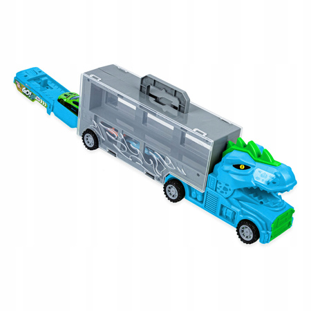 LAWETA DINOZAUR CIĘŻARÓWKA ZJEŻDŻALNIA 3 AUTKA WYRZUTNIA SAMOCHODÓW DINO