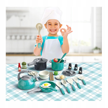 NACZYNIA GARNKI DLA DZIECI WARZYWA PATELNIA CZAJNIK ŁYŻKI DUŻY ZESTAW 32 EL