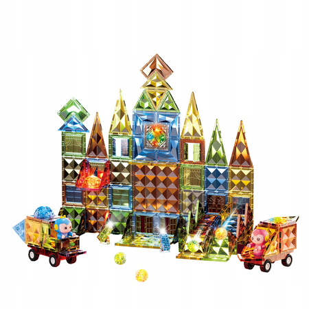 ŚWIECĄCE KLOCKI MAGNETYCZNE DLA DZIECI POJAZDY FIGURKI ZESTAW LED 147 EL