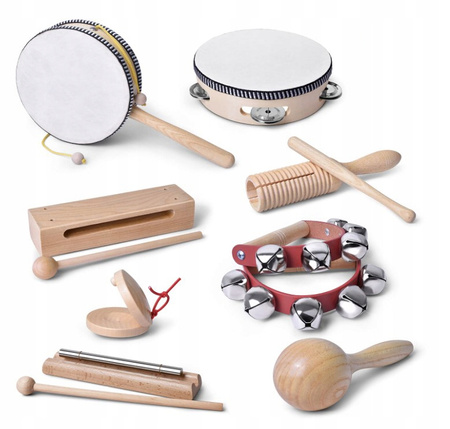 DREWNIANE INSTRUMENTY ZESTAW DLA DZIECI CYMBAŁKI ZABAWKA MUZYCZNA