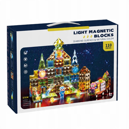 MAGNETYCZNE KLOCKI EDUKACYJNE ŚWIECĄCE DLA DZIECI AUTA FIGURKI ZESTAW 110EL