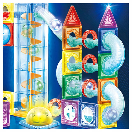 ŚWIECĄCY TOR MAGNETYCZNY LED KLOCKI EDUKACYJNY DLA DZIECI + WINDA 134 EL