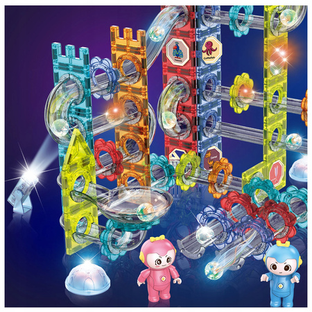 ŚWIECĄCY TOR MAGNETYCZNY KLOCKI EDUKACYJNE DLA DZIECI + 2 FIGURKI 228 EL