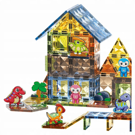 MAGNETYCZNE KLOCKI KONSTRYKCYJNE DINOZAURY ZESTAW DOLINA DINOZAURÓW 116 EL