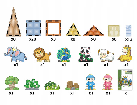 KLOCKI MAGNETYCZNE KONSTRUKCYJNE ZWIERZĄTKA ZESTAW ANIMAL PARADISE 82 EL