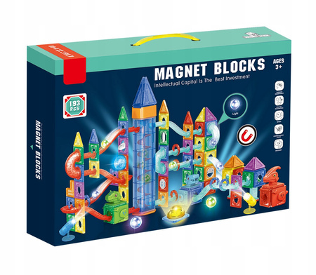 ŚWIECĄCY TOR MAGNETYCZNY DINOZAUR DLA DZIECI KLOCKI EDUKACYJNE WINDA 194 EL