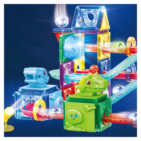 ŚWIECĄCY TOR MAGNETYCZNY LED KLOCKI KONSTRUKCYJNE DINOZAURY ZESTAW 123 EL