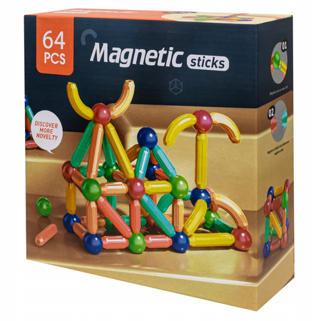 KLOCKI MAGNETYCZNE RURKI DLA DZIECI DUŻY ZESTAW EDUKACYJNY KREATYWNY 64 EL