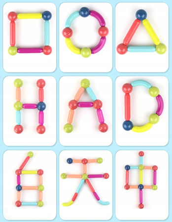 KLOCKI MAGNETYCZNE RURKI DLA DZIECI DUŻY ZESTAW EDUKACYJNY KREATYWNY 64 EL