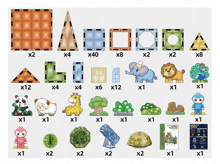 KLOCKI MAGNETYCZNE ŚWIECĄCE ZOO DLA DZIECI ANIMAL PARADISE ZESTAW 124 EL