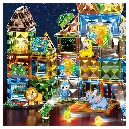 KLOCKI MAGNETYCZNE ŚWIECĄCE ZOO DLA DZIECI ANIMAL PARADISE ZESTAW 124 EL