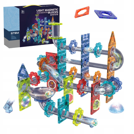 TOR MAGNETYCZNY KLOCKI KONSTRUKCYJNE DLA DZIECI ŚWIECĄCY ZESTAW LED 120 EL