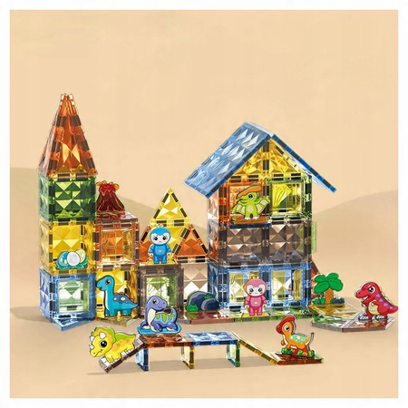 MAGNETYCZNE KLOCKI KONSTRYKCYJNE DINOZAURY ZESTAW DOLINA DINOZAURÓW 116 EL