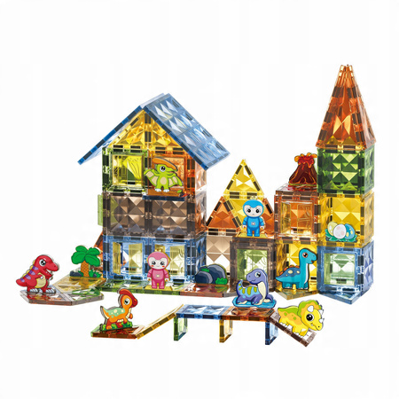 MAGNETYCZNE KLOCKI KONSTRYKCYJNE DINOZAURY ZESTAW DOLINA DINOZAURÓW 116 EL