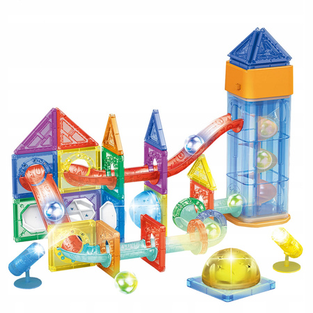 ŚWIECĄCY TOR MAGNETYCZNY LED Z WINDĄ KLOCKI KONSTRUKCYJNE DLA DZIECI 69 EL