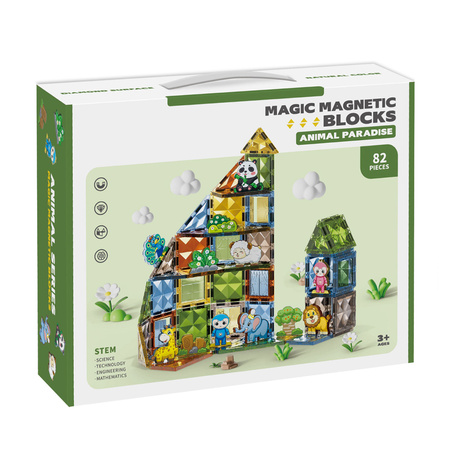 KLOCKI MAGNETYCZNE KONSTRUKCYJNE ZWIERZĄTKA ZESTAW ANIMAL PARADISE 82 EL
