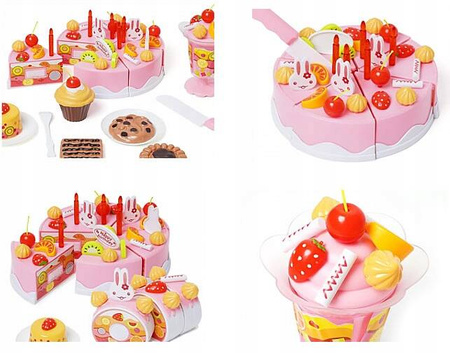 TORT URODZINOWY DO KROJENIA ZESTAW DLA DZIECI ŚWIECZKI + AKCESORIA 75 EL