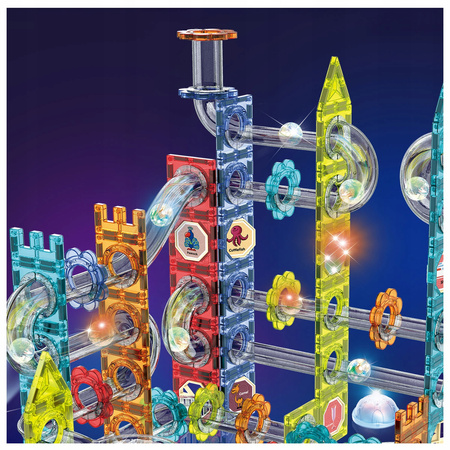 ŚWIECĄCY TOR MAGNETYCZNY KLOCKI EDUKACYJNE DLA DZIECI + 2 FIGURKI 228 EL