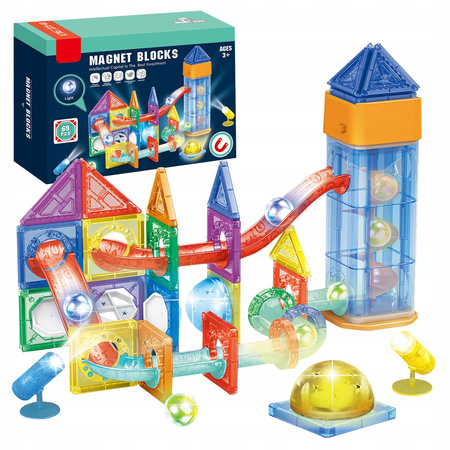 ŚWIECĄCY TOR MAGNETYCZNY LED Z WINDĄ KLOCKI KONSTRUKCYJNE DLA DZIECI 69 EL