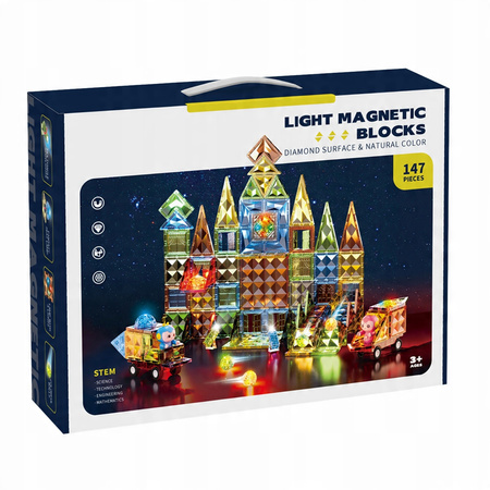 ŚWIECĄCE KLOCKI MAGNETYCZNE DLA DZIECI POJAZDY FIGURKI ZESTAW LED 147 EL