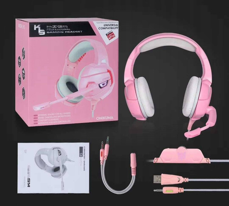 SŁUCHAWKI GAMINGOWE RÓŻOWY HEADSET PC PS4 XBOX Onikuma K5 Pink