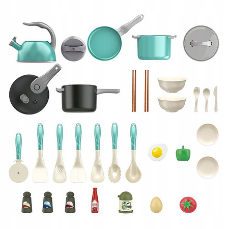 NACZYNIA GARNKI DLA DZIECI WARZYWA PATELNIA CZAJNIK ŁYŻKI DUŻY ZESTAW 32 EL