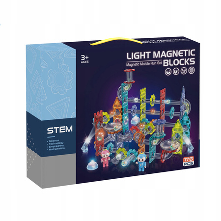 ŚWIECĄCY TOR MAGNETYCZNY DLA DZIECI KLOCKI EDUKACYJNE ZESTAW LED 176 EL