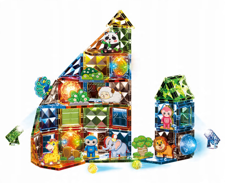 KLOCKI MAGNETYCZNE ZOO DLA DZIECI ZWIERZĄTKA ŚWIECĄCY ZESTAW LED 90 EL