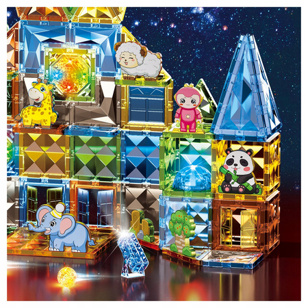 KLOCKI MAGNETYCZNE ŚWIECĄCE ZOO DLA DZIECI ANIMAL PARADISE ZESTAW 124 EL