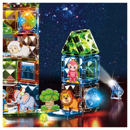 KLOCKI MAGNETYCZNE ZOO DLA DZIECI ZWIERZĄTKA ŚWIECĄCY ZESTAW LED 90 EL