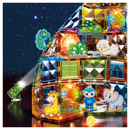 KLOCKI MAGNETYCZNE ZOO DLA DZIECI ZWIERZĄTKA ŚWIECĄCY ZESTAW LED 90 EL