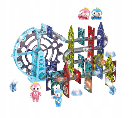 ŚWIECĄCY TOR KULKOWY KARUZELA KLOCKI MAGNETYCZNE DŹWIĘK DUŻY ZESTAW 120 EL
