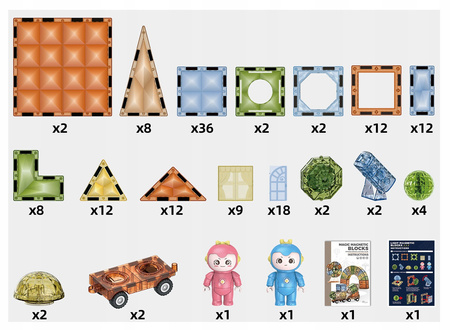 ŚWIECĄCE KLOCKI MAGNETYCZNE DLA DZIECI POJAZDY FIGURKI ZESTAW LED 147 EL