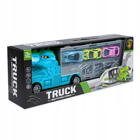 LAWETA DINOZAUR CIĘŻARÓWKA ZJEŻDŻALNIA 3 AUTKA WYRZUTNIA SAMOCHODÓW DINO