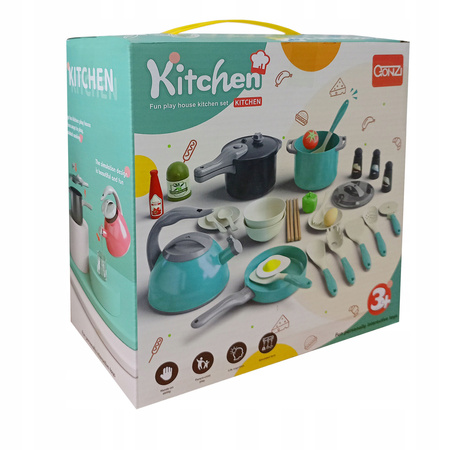 NACZYNIA GARNKI DLA DZIECI WARZYWA PATELNIA CZAJNIK ŁYŻKI DUŻY ZESTAW 32 EL