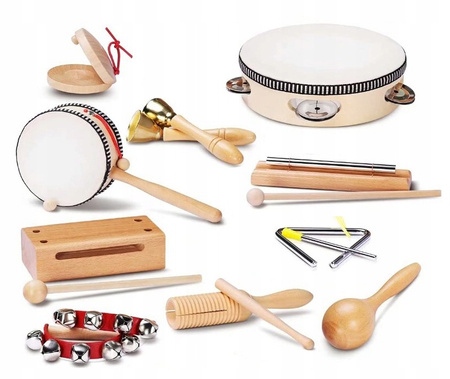 DREWNIANE INSTRUMENTY ZESTAW DLA DZIECI CYMBAŁKI ZABAWKA MUZYCZNA