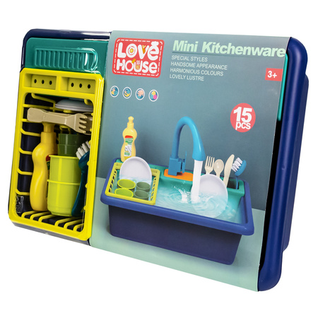 ZLEWOZMYWAK ZLEW DLA DZIECI KRAN Z WODĄ NACZYNIA SZTUĆCE AKCESORIA ZESTAW