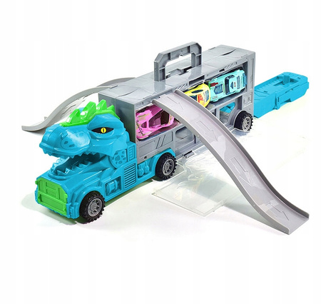 LAWETA DINOZAUR CIĘŻARÓWKA ZJEŻDŻALNIA 3 AUTKA WYRZUTNIA SAMOCHODÓW DINO