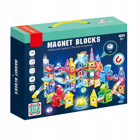 DINOZAURY ŚWIECĄCY TOR MAGNETYCZNY KLOCKI KONSTRUKCYJNE DUŻY ZESTAW 178 EL