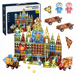 ŚWIECĄCE KLOCKI MAGNETYCZNE DLA DZIECI POJAZDY FIGURKI ZESTAW LED 147 EL